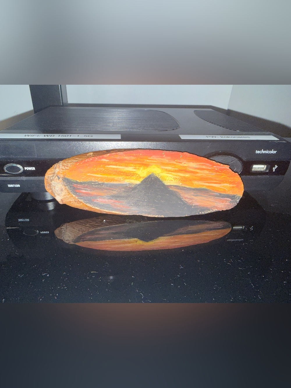 Hand-Painted Sunset Mountain Wood Slice Wall Art - Orange